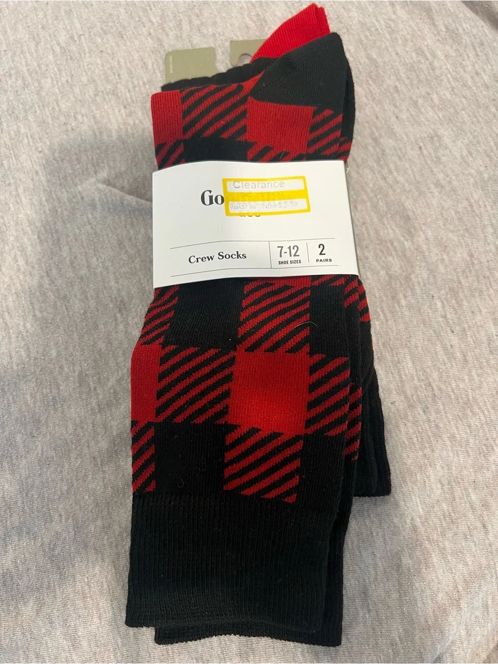 Crew Socks - Red & Black Buffalo Check size 7-12